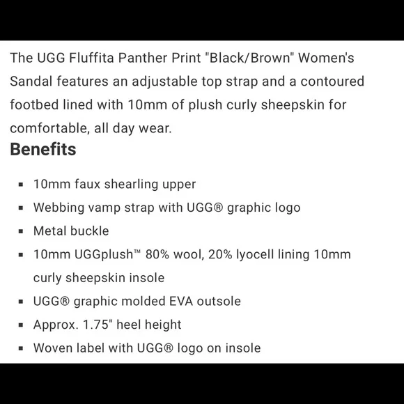 New Authentic UGG Fluffita Panther Print Women’s Sandal Black/Brown Size 9 - Picture 6 of 6